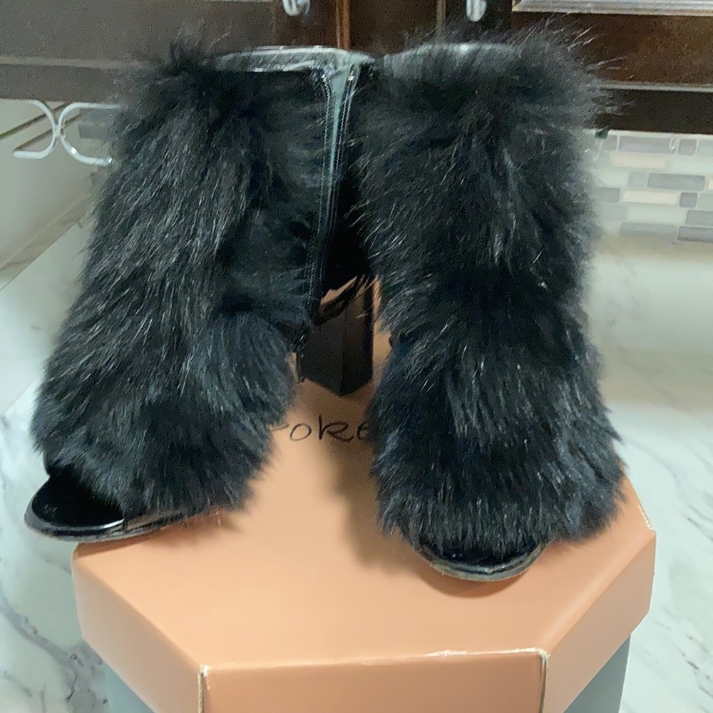 Black Patent Leather And Real Fur Booties - image 1
